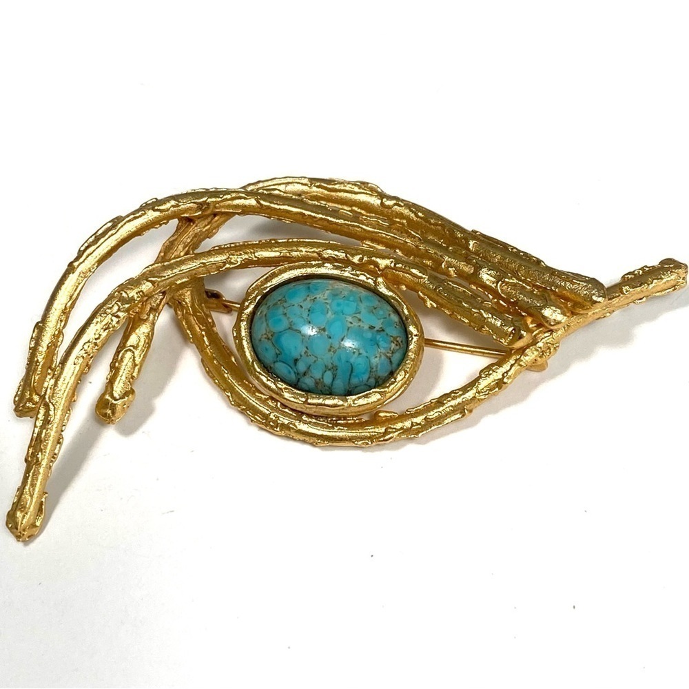 Orena Paris Brooch Glass Blue Abstract Gold Tone Vintage Estate
Women's Brooch